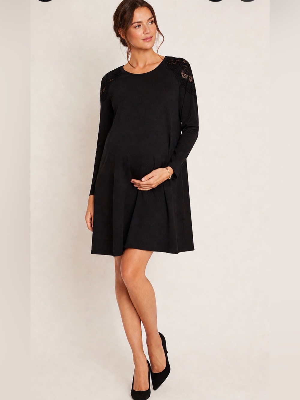 Pietro Brunelli Maternity Black lace shoulder A-line dress Size M
